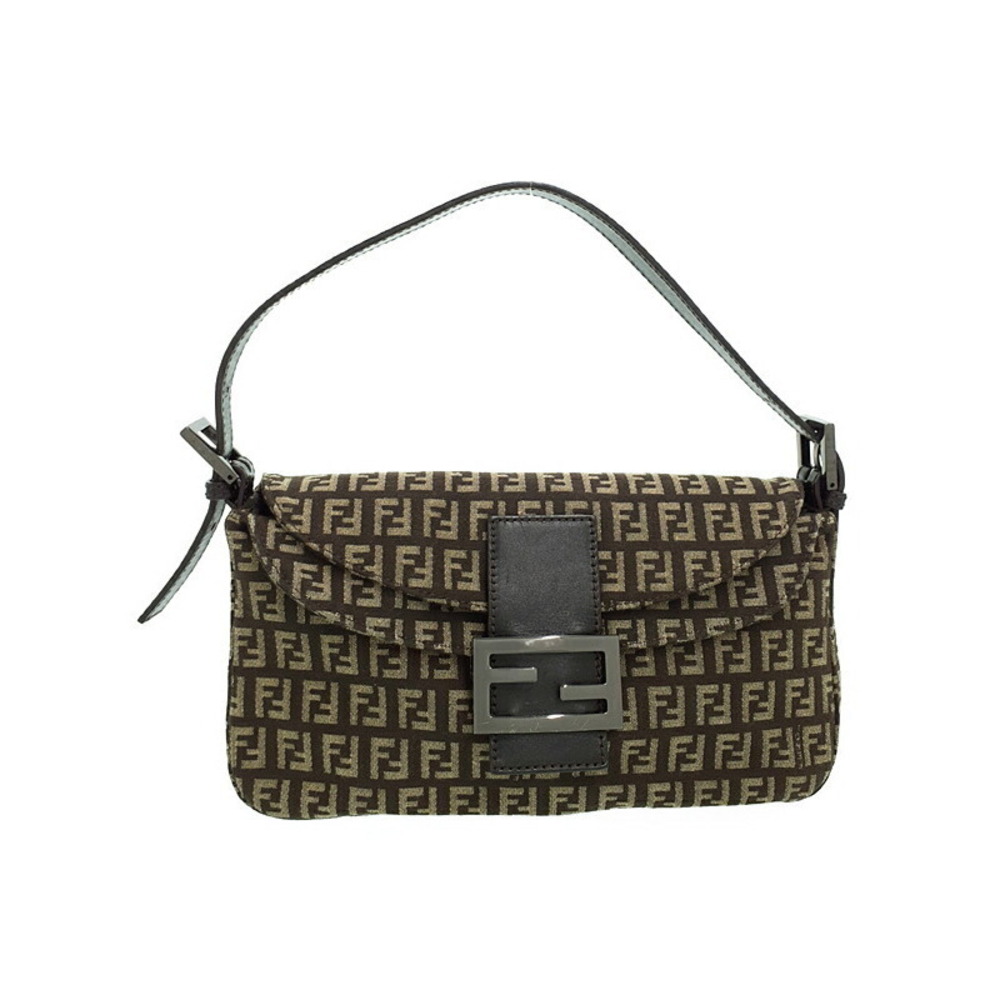 Fendi Zucchino FF Shoulder Handbag Brown